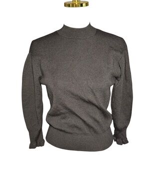 Madewell Merino Wool Puff Sleeve Mock Neck Sweater XXS Black Ruffle Cuff